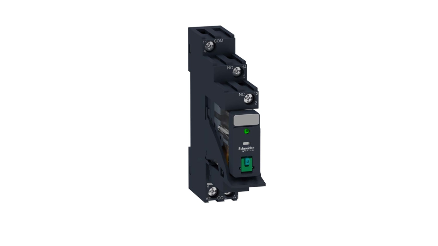 Relè d'interfaccia Schneider Electric serie Harmony Relay RXG, bobina 24V cc, Guida DIN, contatti SPDT