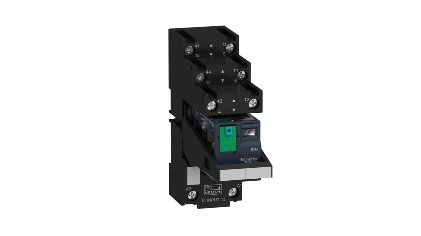 Relé modular Schneider Electric Harmony Relay RXM, DPDT, 24V dc, para carril DIN