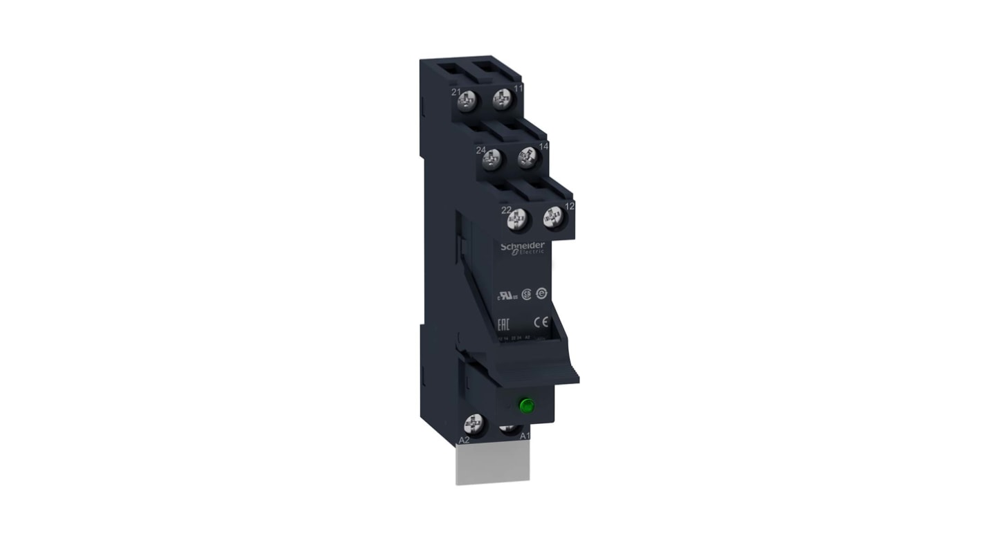 Relè d'interfaccia Schneider Electric serie Harmony Relay RSB, bobina 24V cc, Guida DIN, contatti DPDT