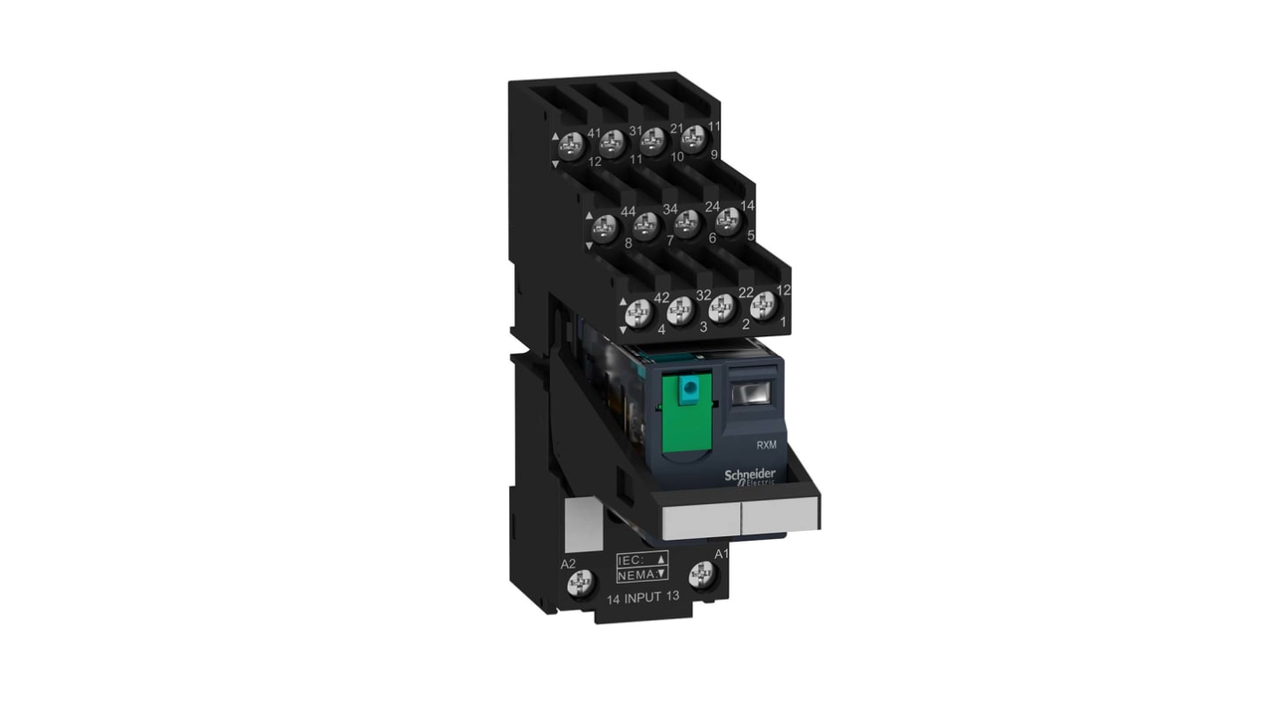 Relé modular Schneider Electric Harmony Relay RXM, 4PDT, 24V dc, para carril DIN