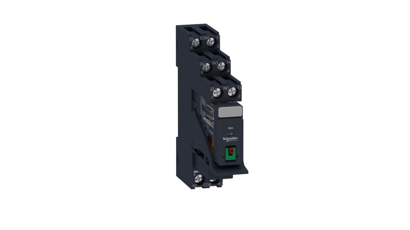 Relé modular Schneider Electric Harmony Relay RXG, DPDT, 24V ac, 5A, para carril DIN