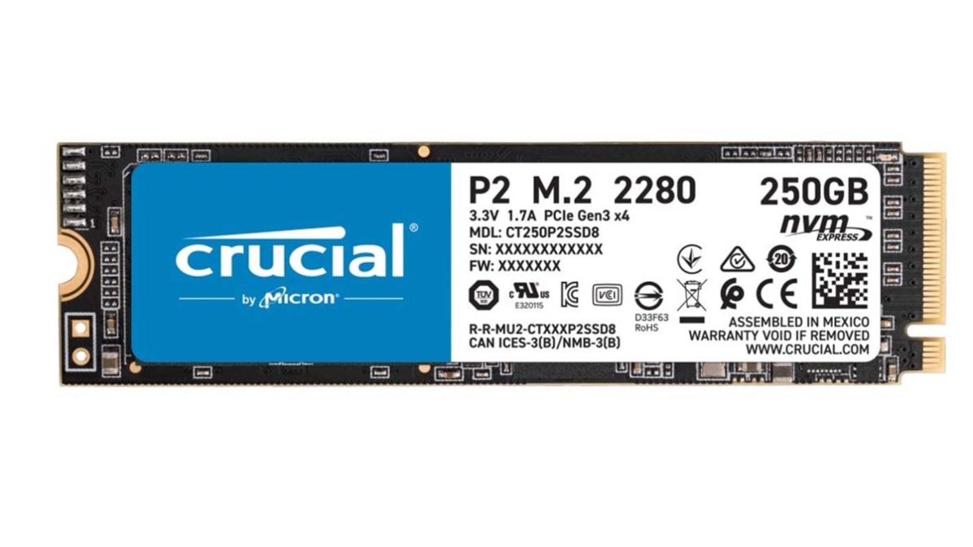 Disco duro SDD interno M.2 (2280) Crucial de 250 GB, NVMe PCIe Gen 3 x 4, 3D TLC