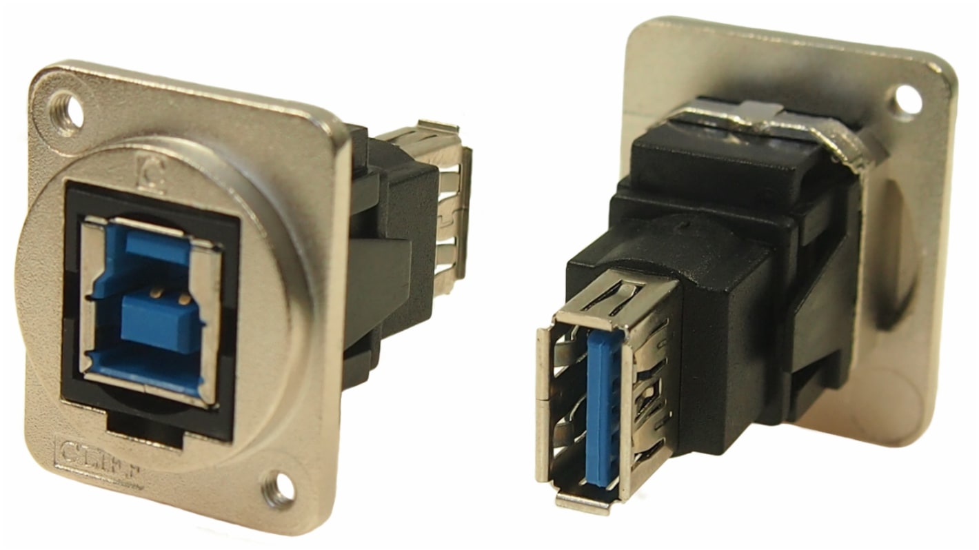 RS PRO Straight, Panel Mount, Socket to Socket Type B to A 3.0 IP40 Feedthrough USB Connector