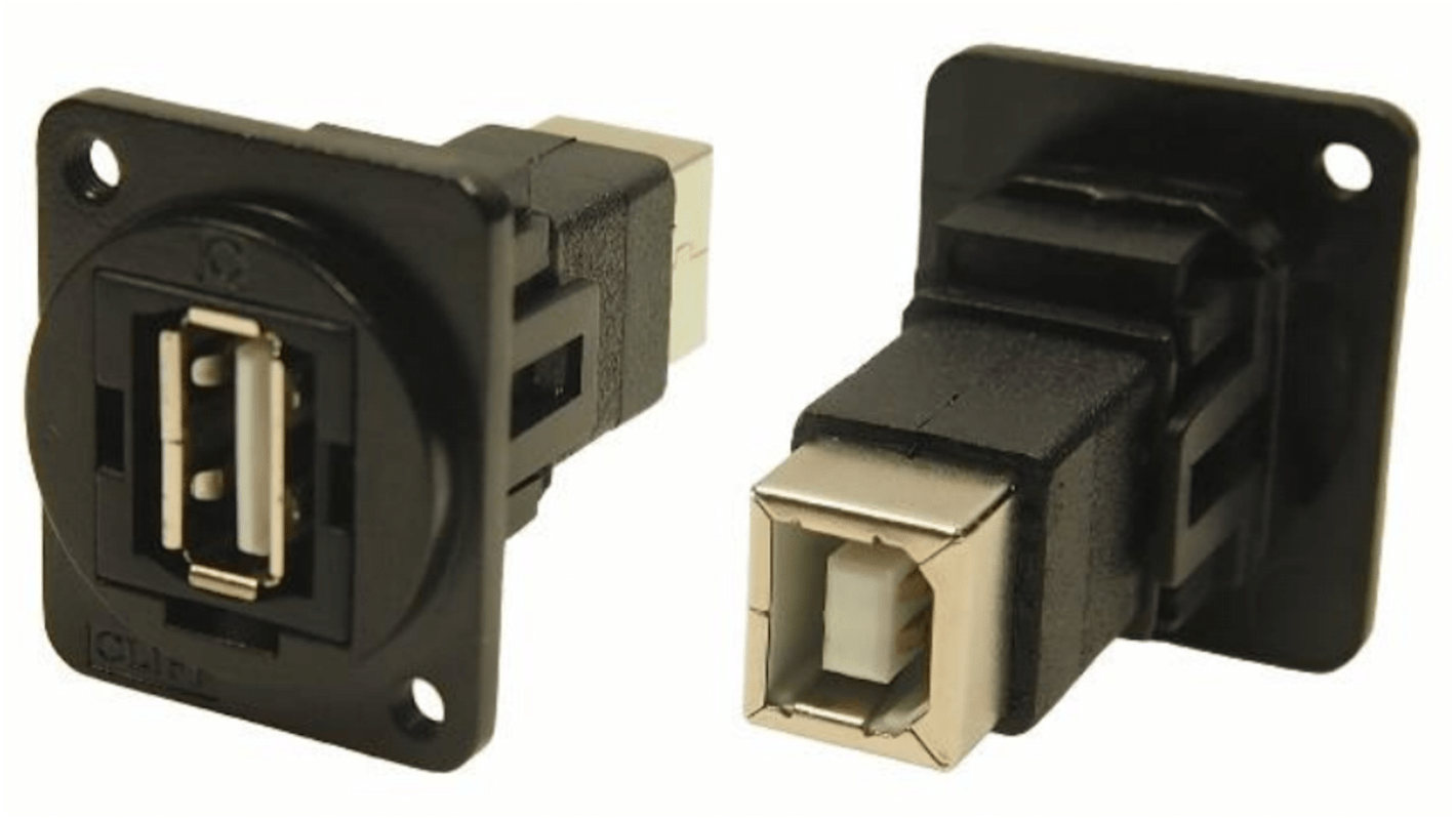 RS PRO Straight, Panel Mount, Socket Type A to B 2.0 IP40 Feedthrough USB Connector