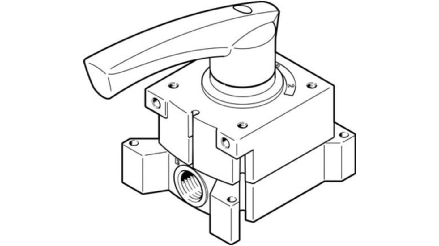 Válvula neumática de mando manual 4/3 exhausted Festo, Control mediante Palanca con Varilla, G 1/4