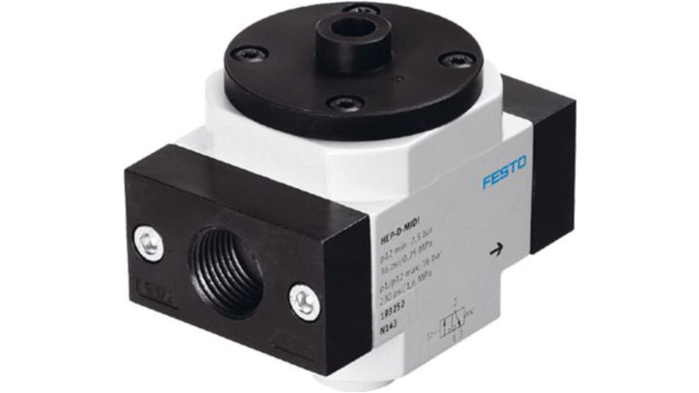 Festo 3/2 Closed, Monostable Pneumatic Manual Control Valve HEP Series, G 1/4, G 1/8, G 3/8, 1/8, 3/4, 3/8, 193245