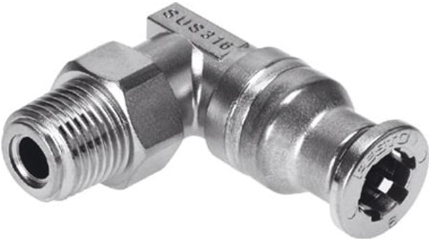 Festo CRQSL Series Elbow Threaded-toTube Adaptor, R 1/8 Male to Push In 8 mm, Threaded-to-Tube Connection Style, 162873