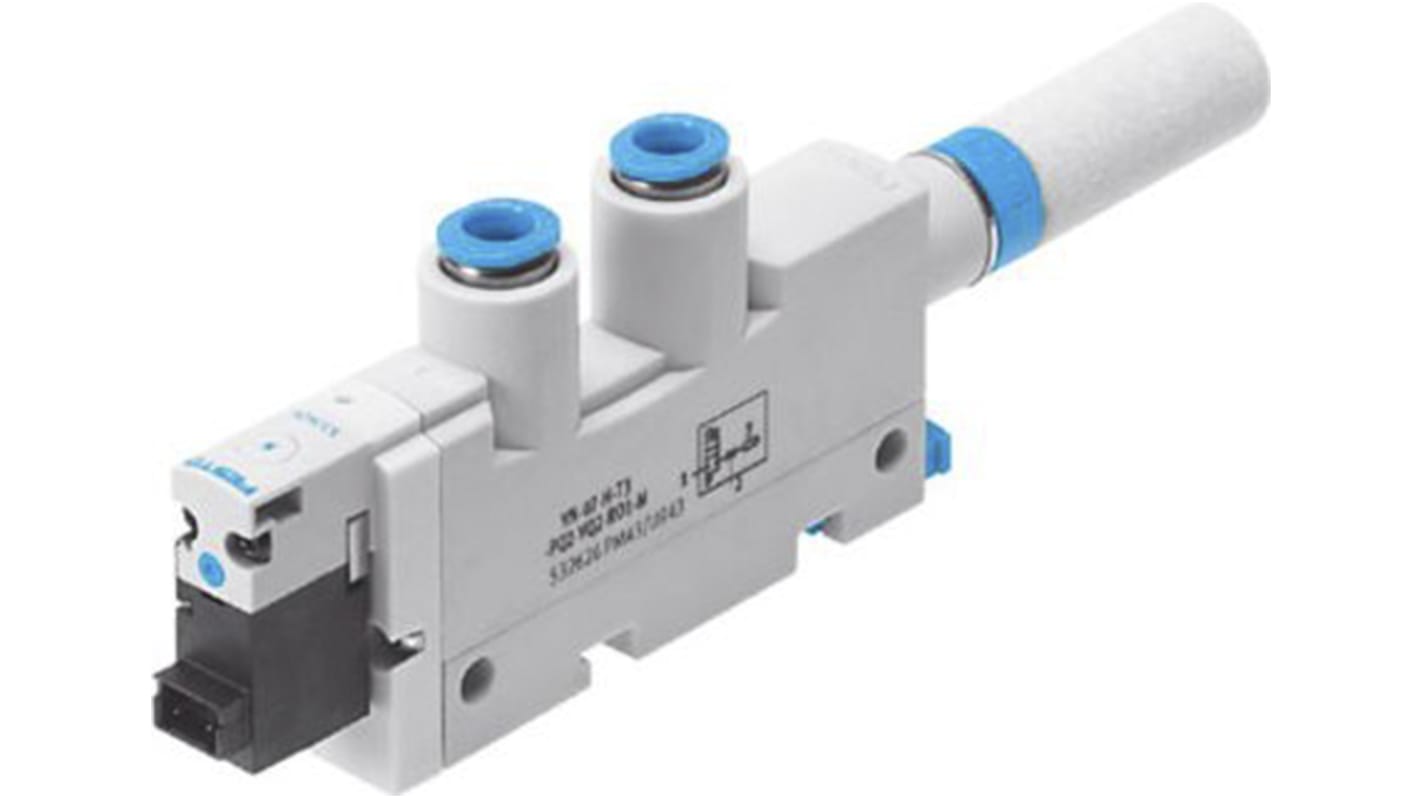 Pompa per vuoto Festo VN-05-H-T3-PQ2-VQ2-RO1-M, Ø ugello 0.45mm, pressione vuoto max 4.9bar, aspirazione max 7.2L/min,