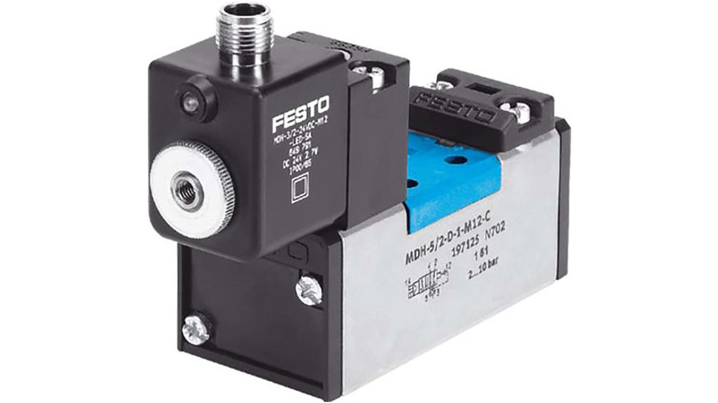 Válvula de control de accionamiento piloto de solenoide neumática Festo, Serie MDH, Función 5/2 Monostable, Sistemas