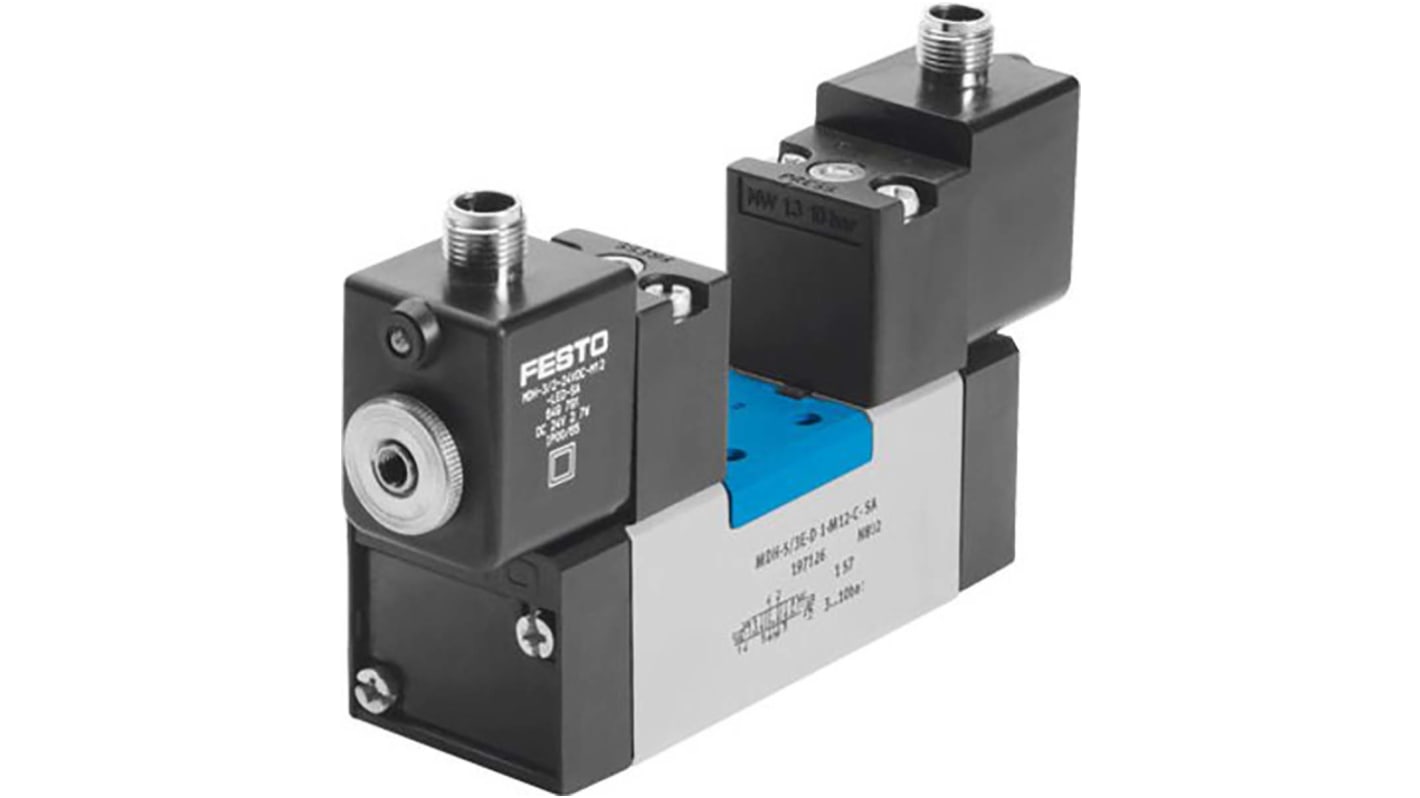 Festo 5/3 exhausted Pneumatic Solenoid/Pilot-Operated Control Valve - Electrical MDH Series, 197126