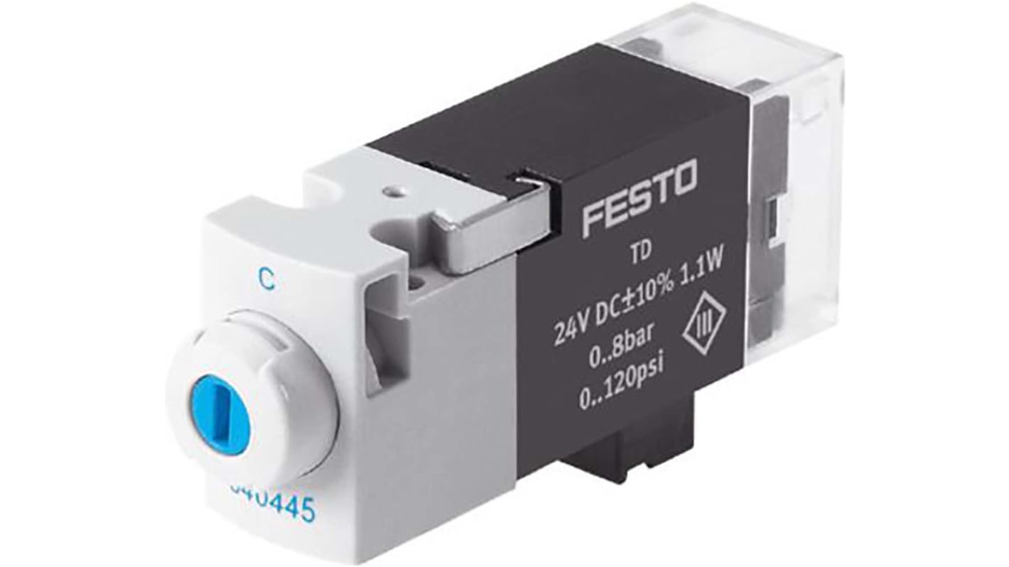 Elettrovalvola pneumatica di controllo pilotata Festo, funzione 3/2 Closed, Monostable, azionamento Elettrico