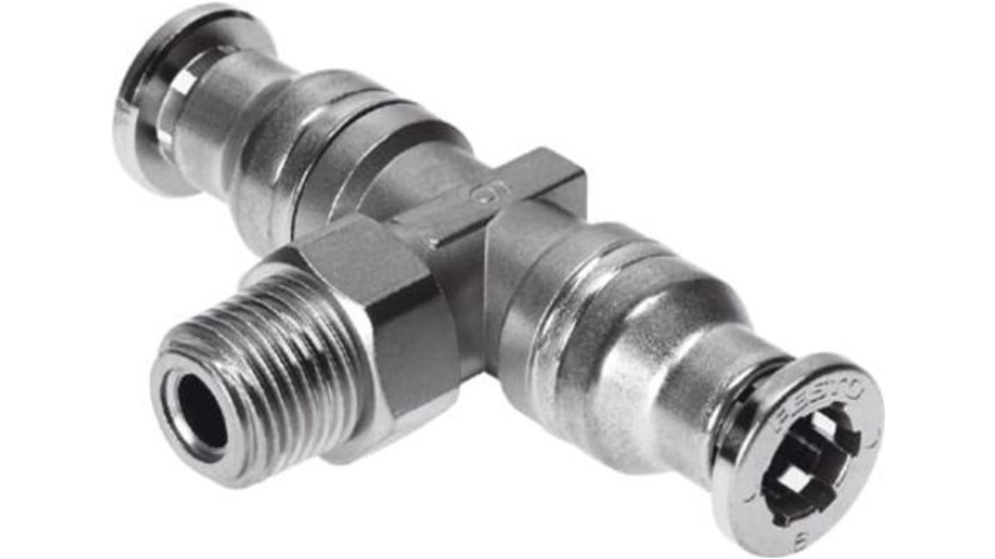 Festo Tee Threaded Adaptor, Push In 10 mm to Push In 10 mm, Threaded-to-Tube Connection Style, 164206