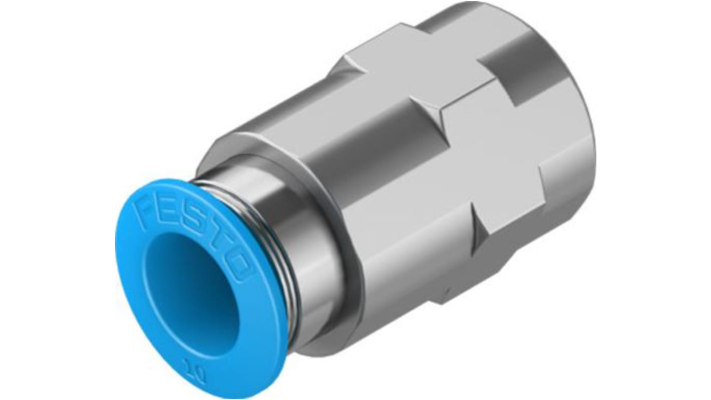 Festo Straight Threaded Adaptor, G 1/4 Female to Push In 10 mm, Threaded-to-Tube Connection Style, 130714