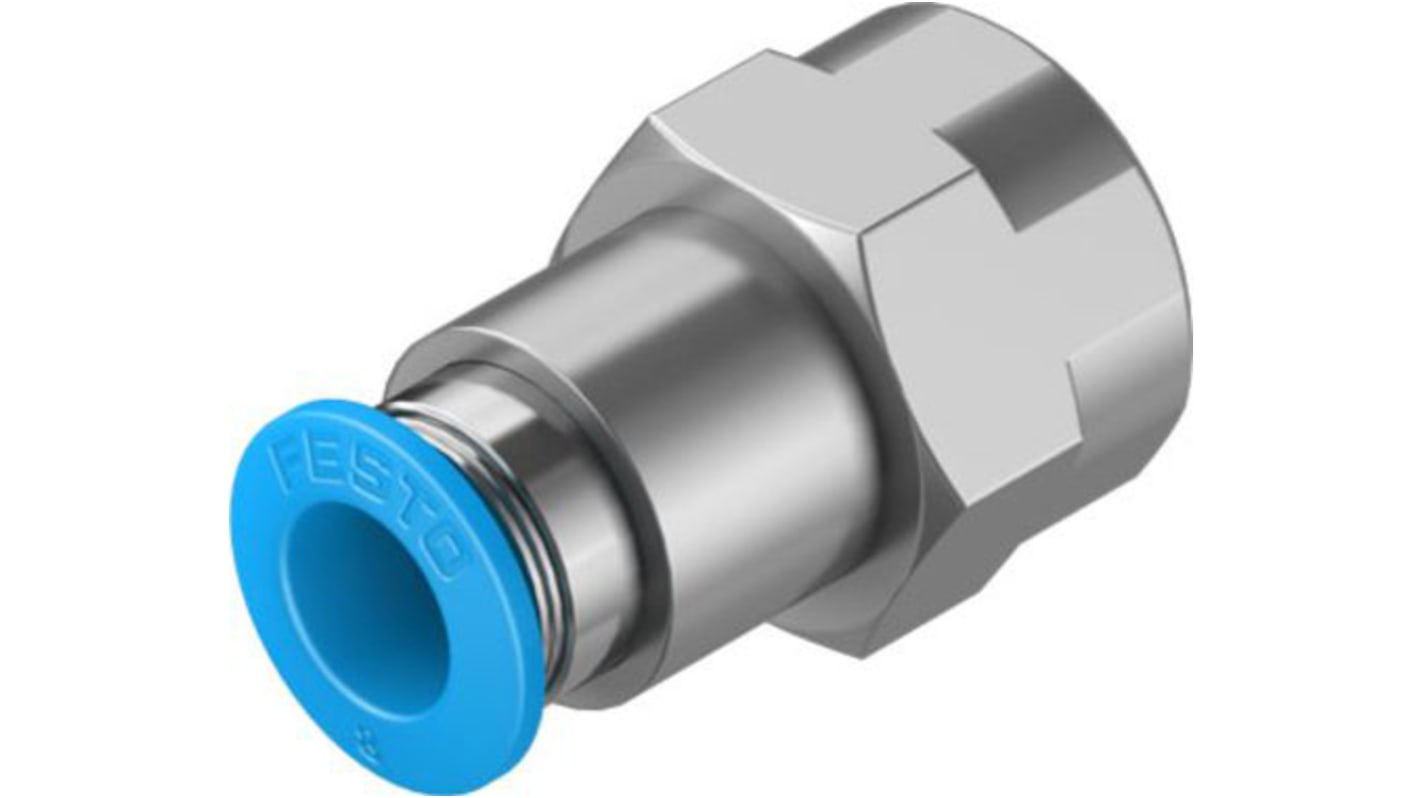 Festo Straight Threaded Adaptor, G 1/4 Female to Push In 8 mm, Threaded-to-Tube Connection Style, 130713