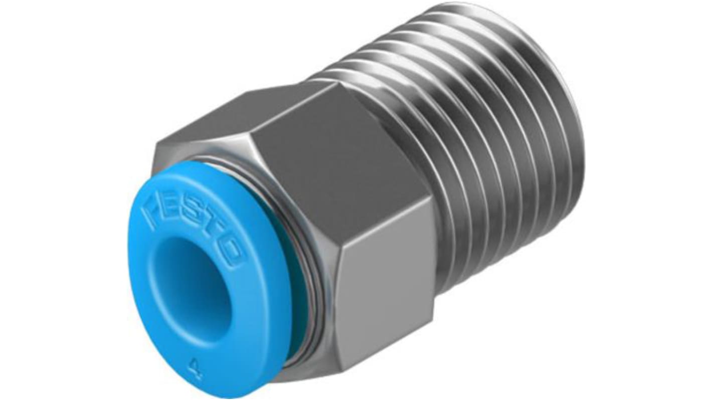 Festo Straight Threaded Adaptor, R 1/8 Male to Push In 4 mm, Threaded-to-Tube Connection Style, 130755