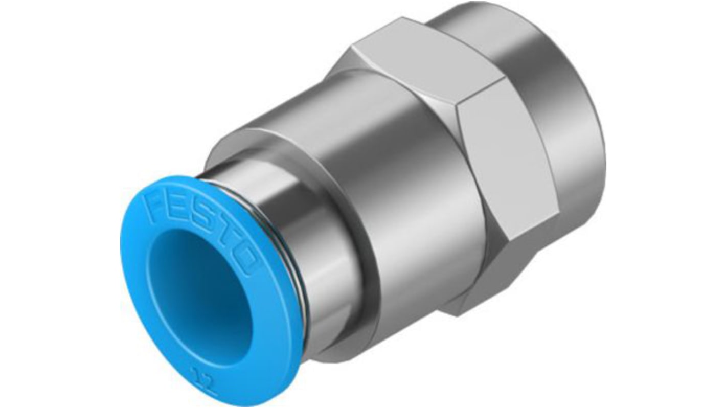 Festo Straight Threaded Adaptor, G 3/8 Female to Push In 12 mm, Threaded-to-Tube Connection Style, 130717