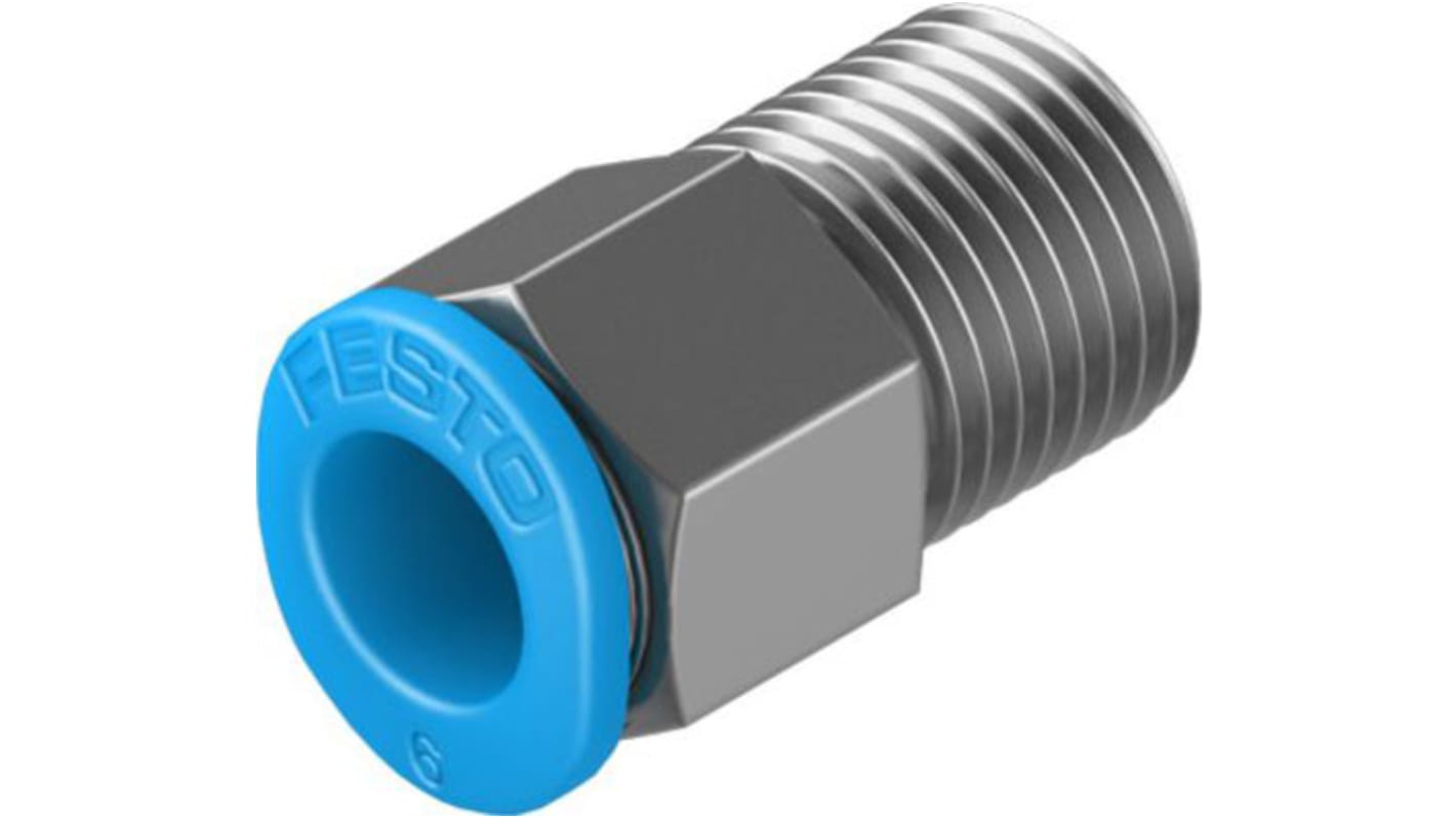 Festo Straight Threaded Adaptor, R 1/8 Male to Push In 6 mm, Threaded-to-Tube Connection Style, 130756