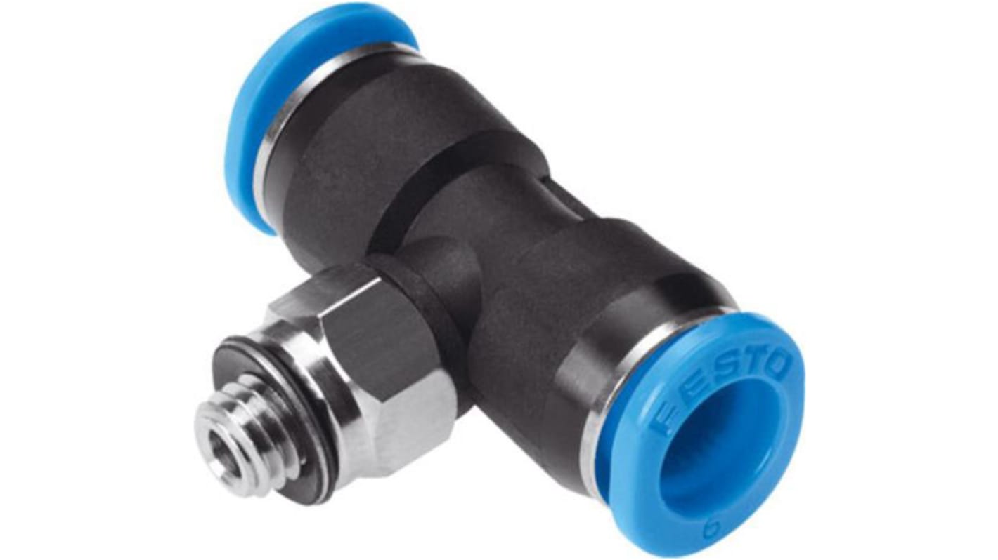 Festo Tee Threaded Adaptor, Push In 4 mm to Push In 4 mm, Threaded-to-Tube Connection Style, 130784