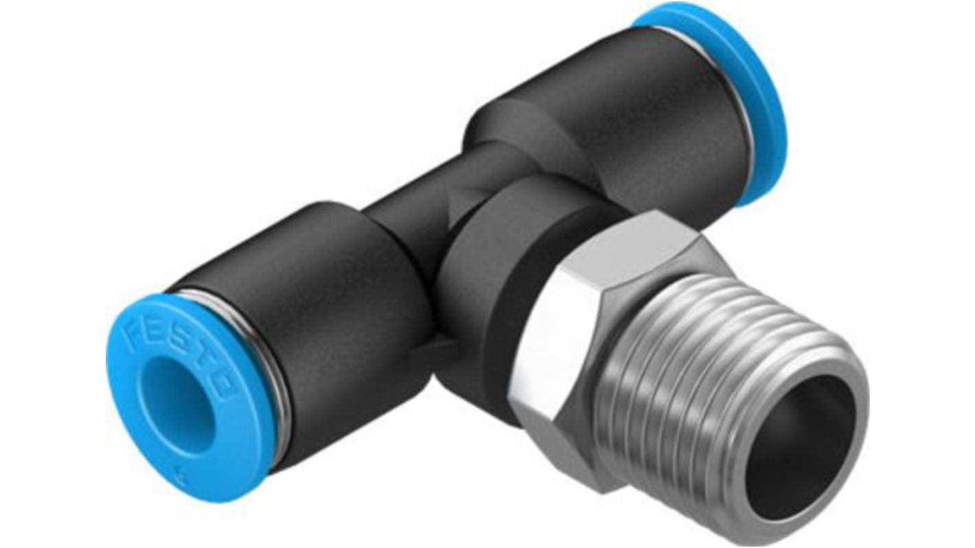 Festo Tee Threaded Adaptor, Push In 6 mm to Push In 6 mm, Threaded-to-Tube Connection Style, 130796