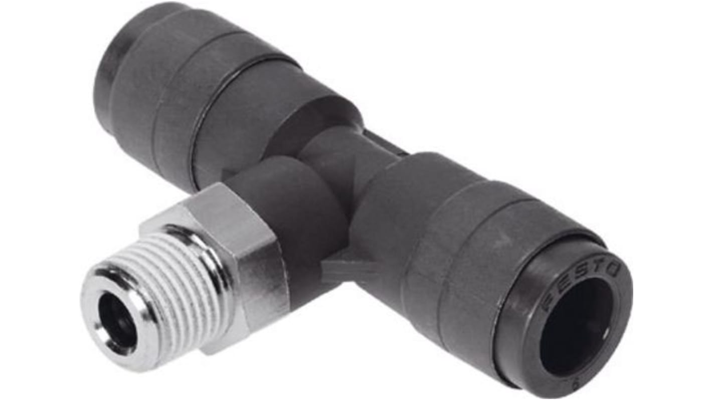 Festo Tee Threaded Adaptor, Push In 4 mm to Push In 4 mm, Threaded-to-Tube Connection Style, 132894