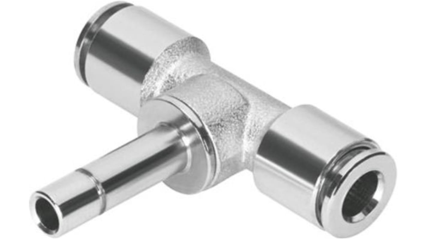 Festo NPQM-T-Q8-S8-P10 Series Tee Tube-to-Tube Adaptor to Push In 8 mm, Tube-to-Tube Connection Style, 558793