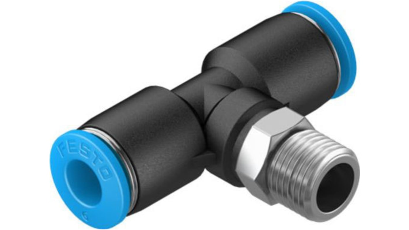 Festo Tee Threaded Adaptor, Push In 8 mm to Push In 8 mm, Threaded-to-Tube Connection Style, 130795