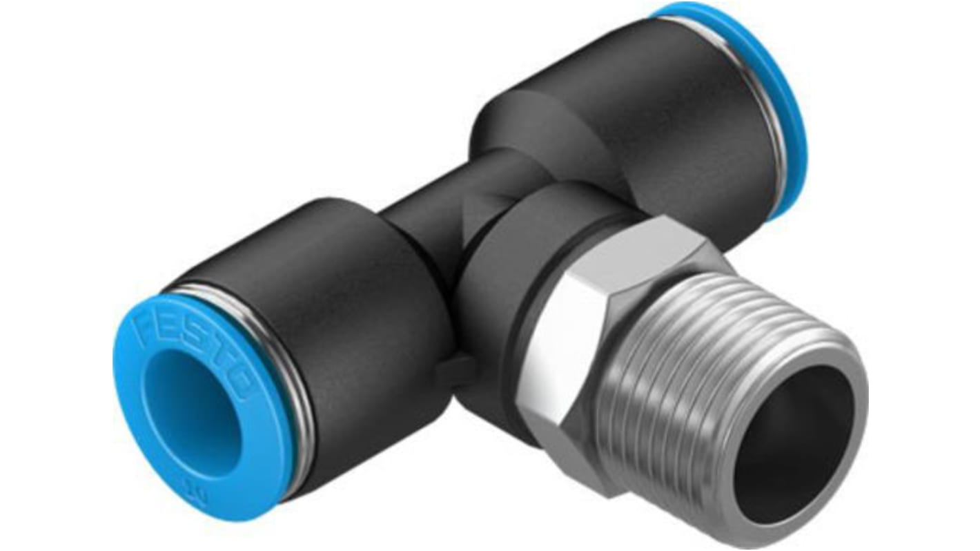 Festo Tee Threaded Adaptor, Push In 10 mm to Push In 10 mm, Threaded-to-Tube Connection Style, 130800