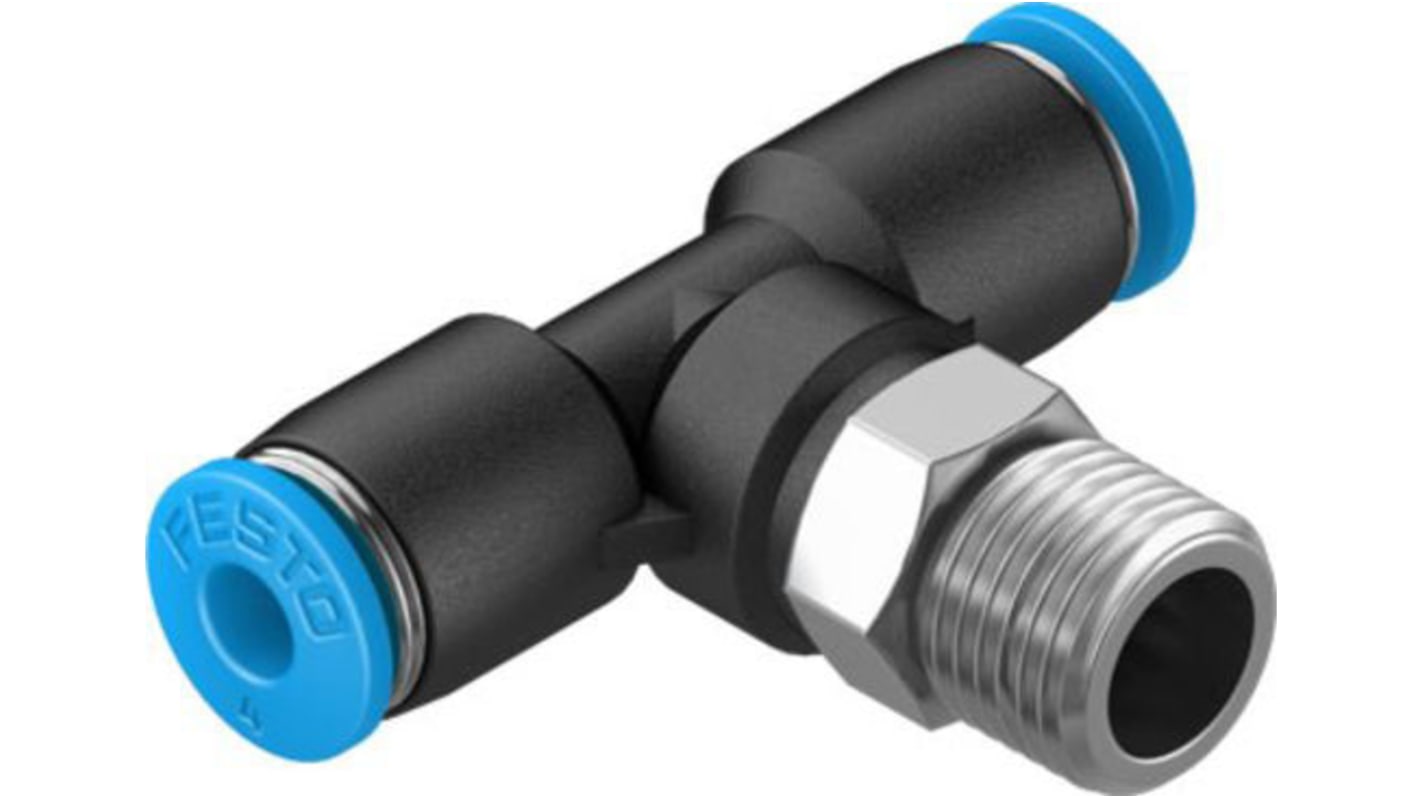 Festo Tee Threaded Adaptor, Push In 4 mm to Push In 4 mm, Threaded-to-Tube Connection Style, 130793