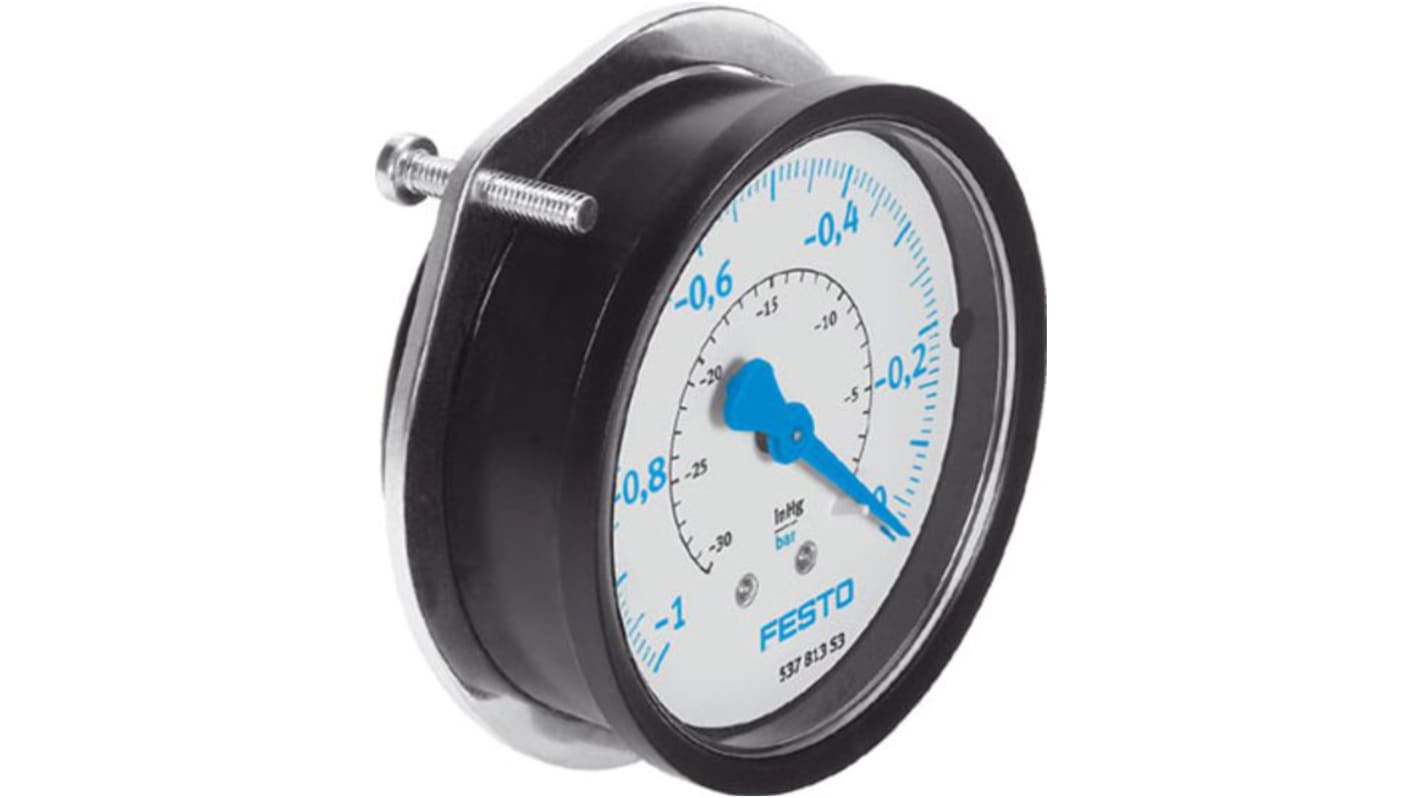 Festo Analogue Pressure Gauge 0bar Back Entry, FVAM-63-V1/0-G1/4-EN, 537813