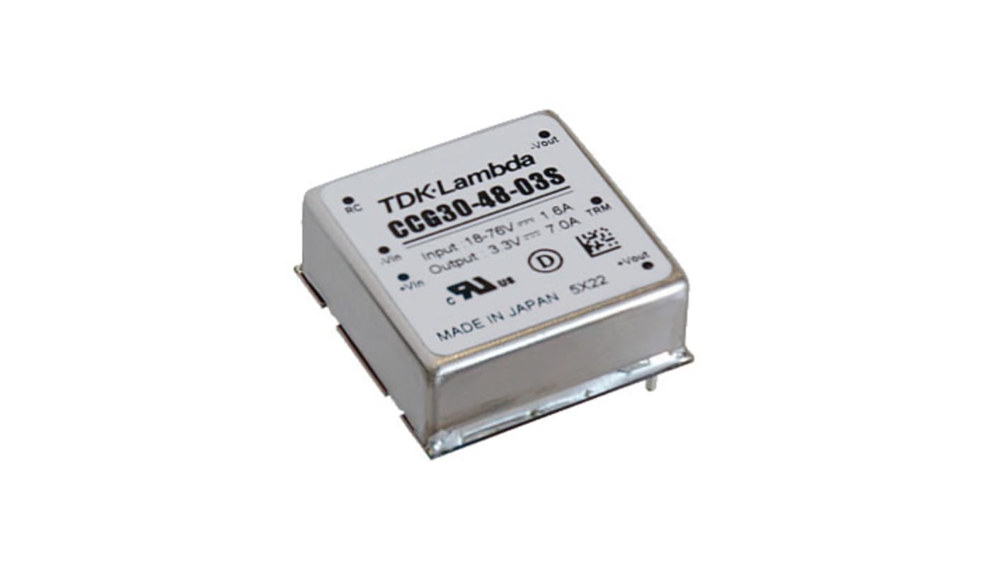 TDK-Lambda CCG15-30 DC-DC Converter, 3.3V dc/ 7A Output, 18 → 76 V dc Input, 23.1W, PCB Mount, +85°C Max Temp