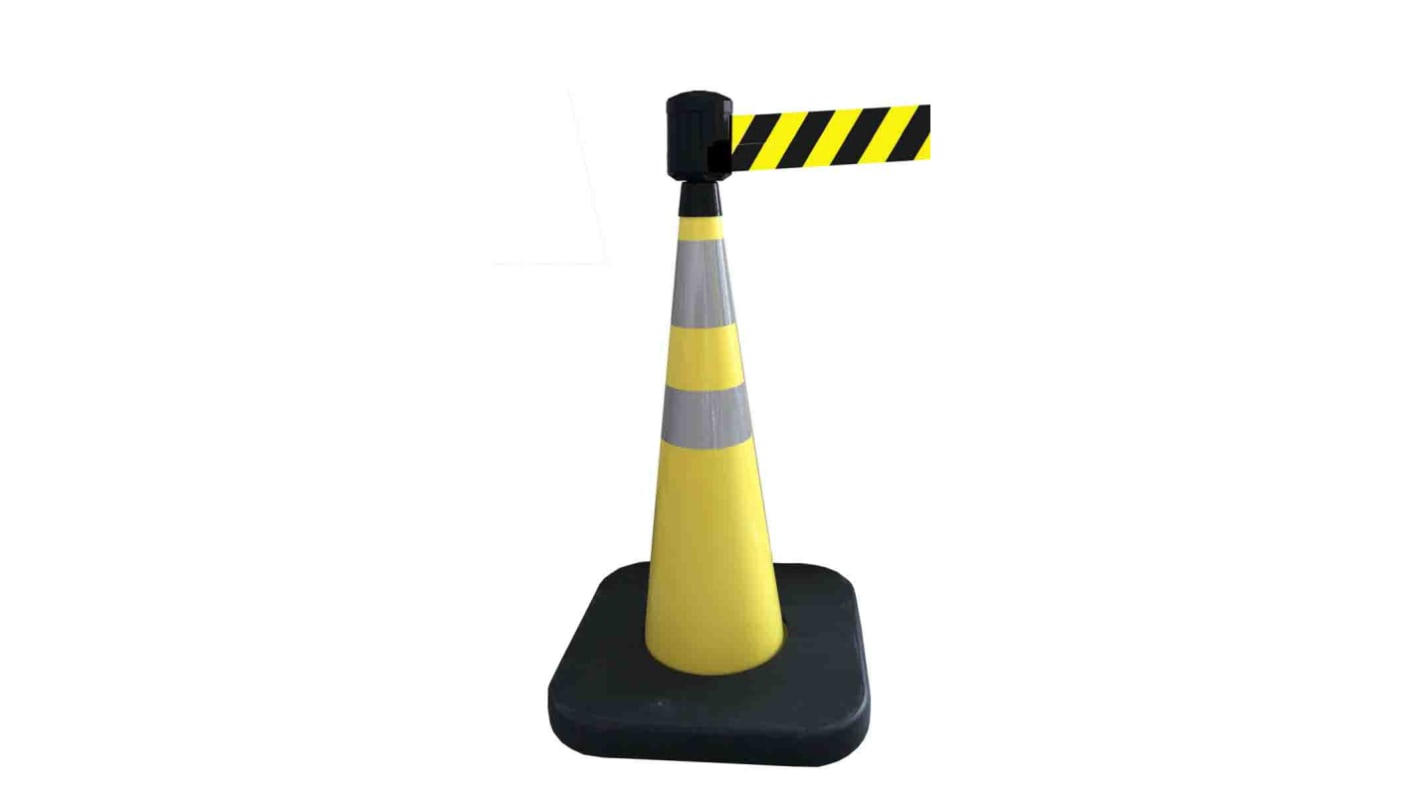RS PRO Weighted Grey, Yellow 1.10 m PVC Safety Cone With Strap Reel