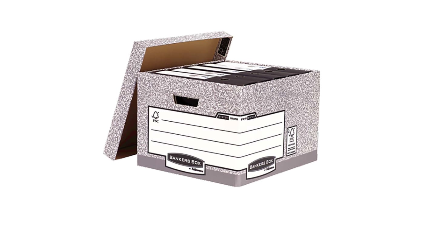 Fellowes Grey 6 Compartment A4, Foolscap Archive Box, H287mm x W380mm x D430mm