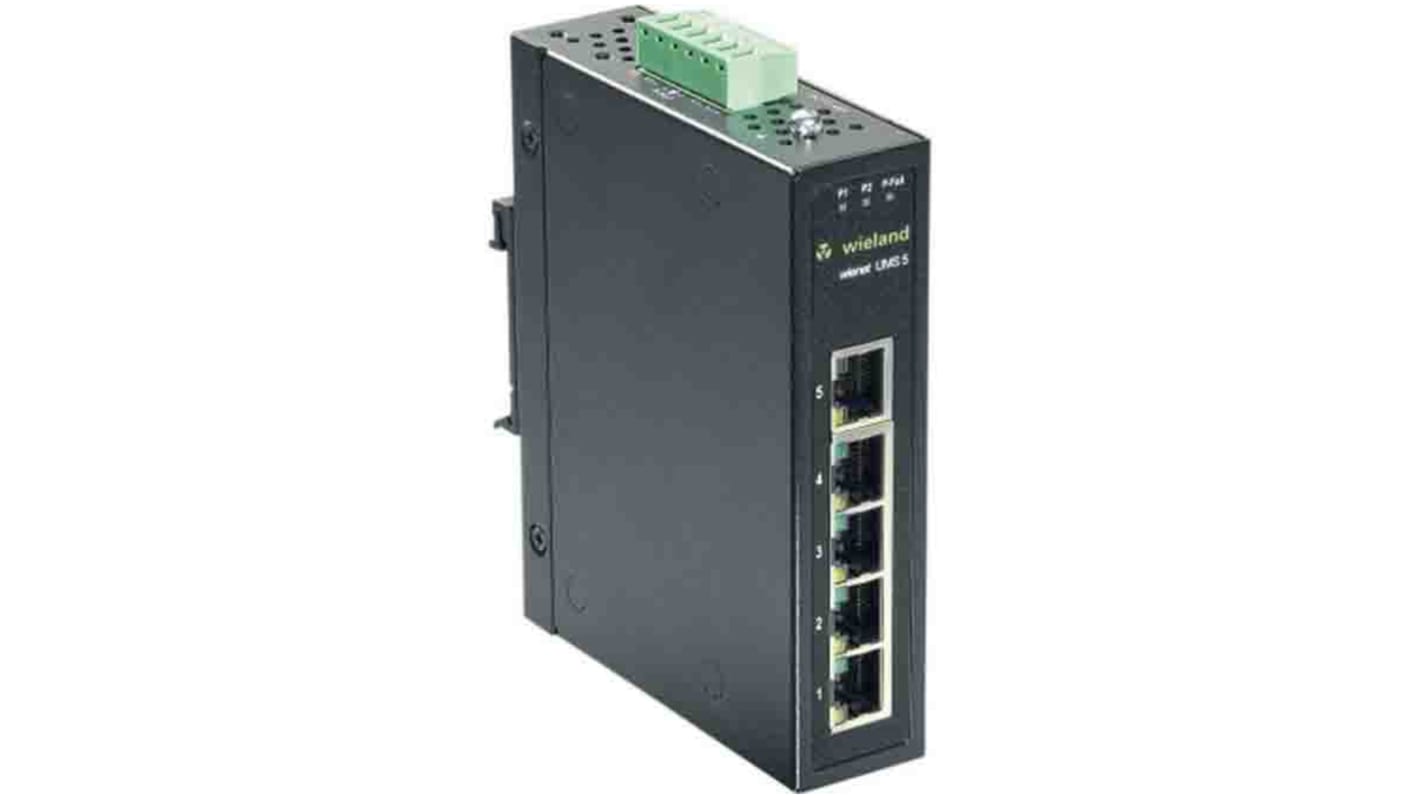 Switch Ethernet Wieland, 5 porte, Montaggio su guida DIN, No
