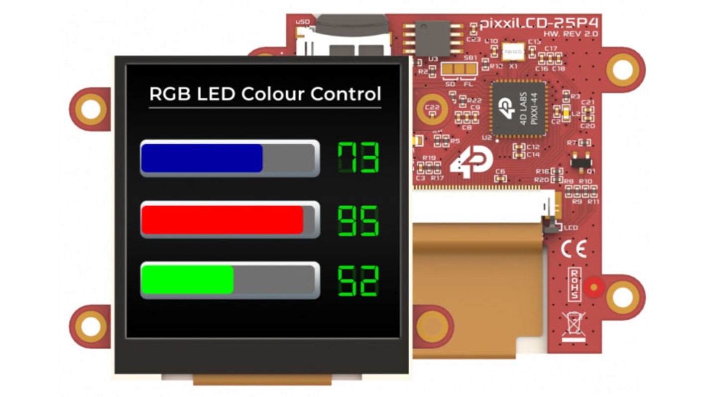 4D Systems pixxiLCD-25P4 TFT LCD Colour Display, 2.5in, 240 x 240pixels