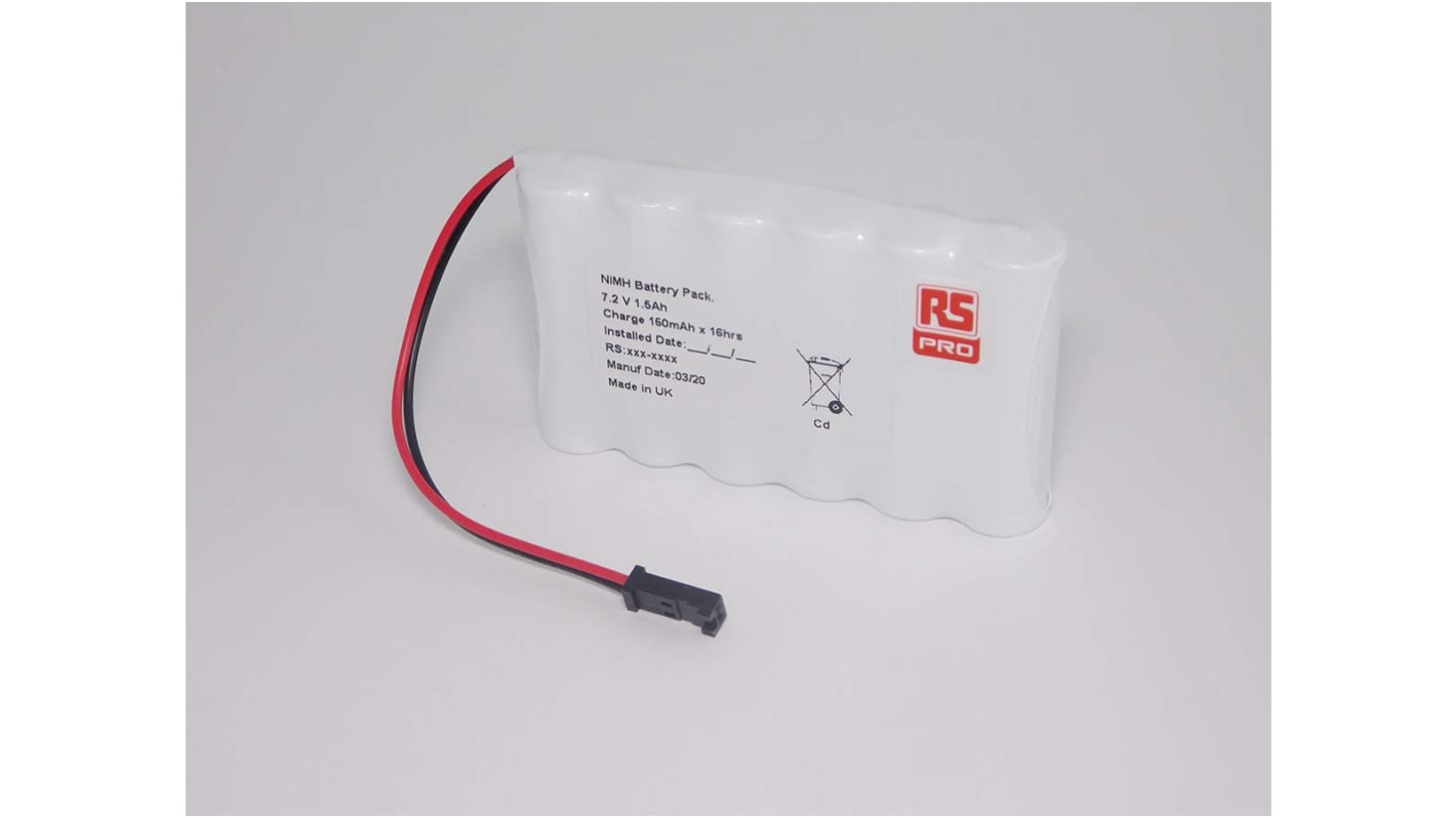 RS PRO NiMH AA Akkupack, 6-Zellen 7.2V / 940mAh, Draht-Anschluss