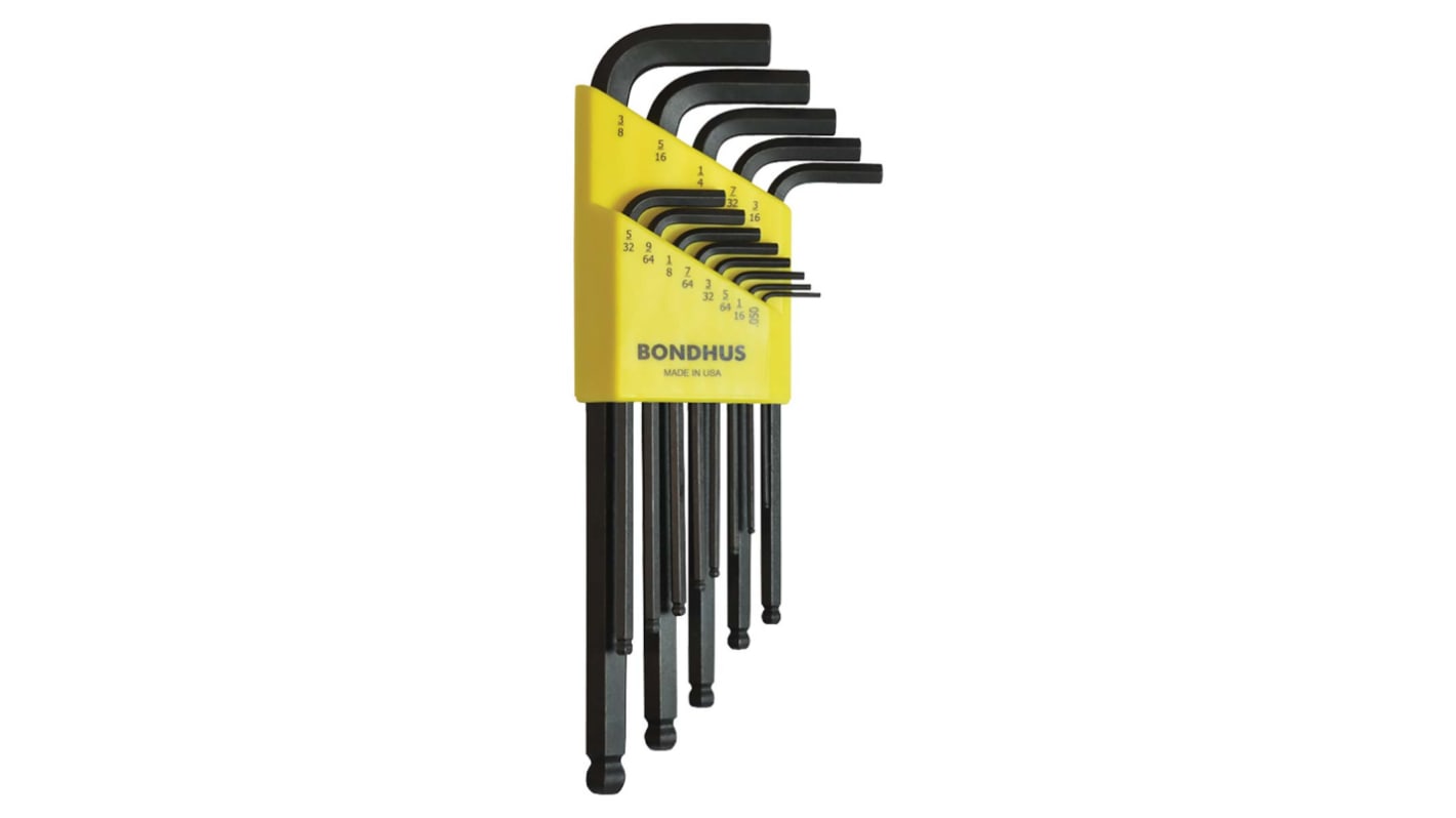 BD10937 Bondhus 13 piece L Shape Imperial Hex Key Set, .050 → 3/8" RS