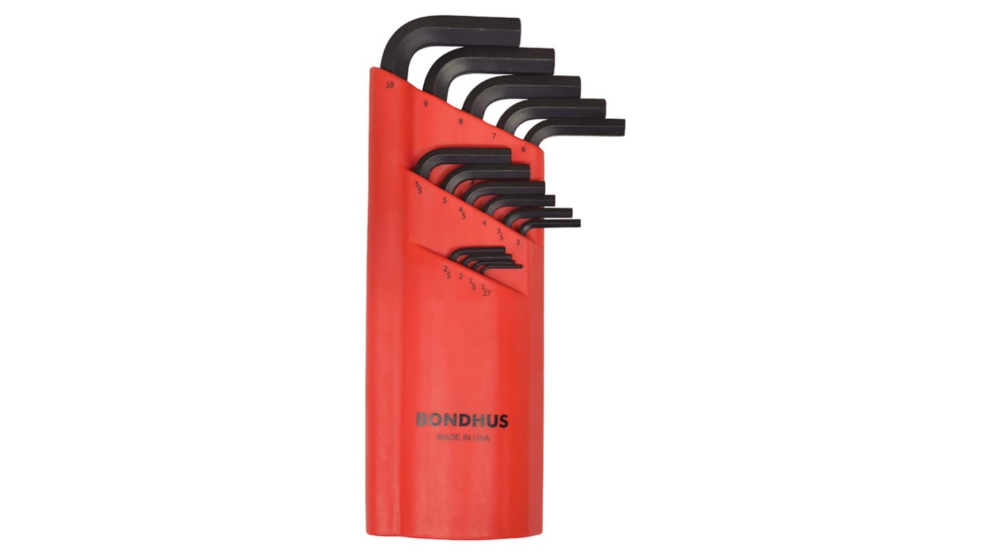 Bondhus 15 piece L Shape Metric Hex Key Set, 1.27 → 10 mm