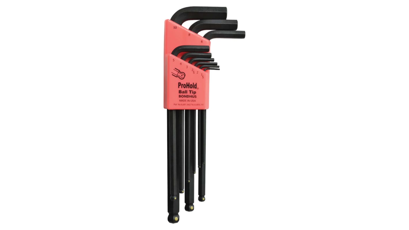 BD74999 Bondhus 9 piece L Shape Metric Hex Key Set, 1.5 → 10 mm RS