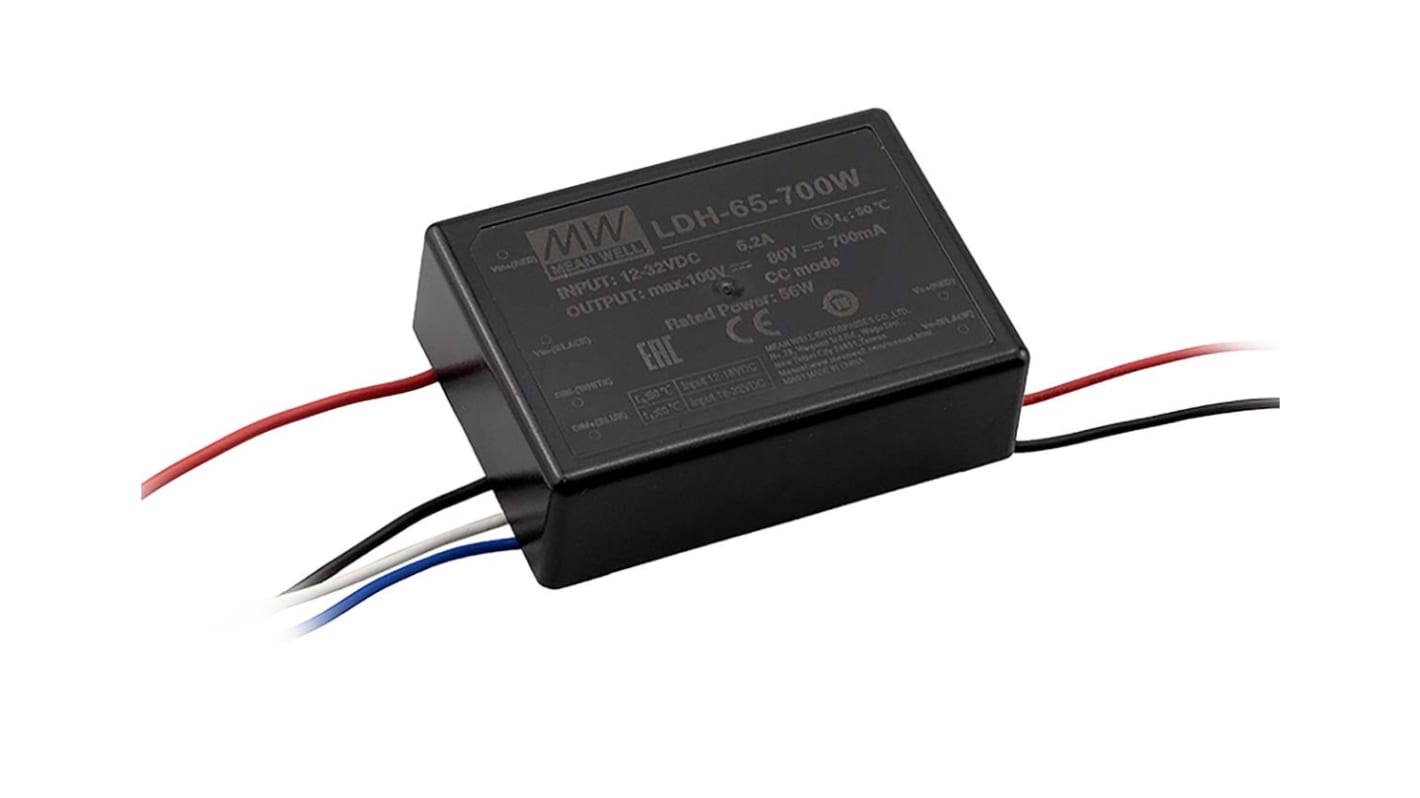 Driver LED corriente constante MEAN WELL LDH-65, IN: 9,5 → 32 V., OUT: 80V, 1.05A, 65W, regulable