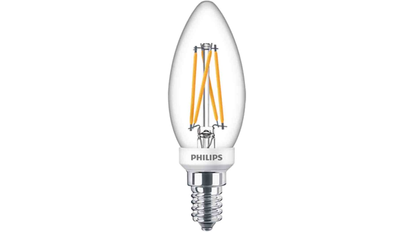 Philips Classic, LED-Filament, LED-Lampe, B35, 6-40 W / 230V, E14 Sockel, 2700 → 2200K warmweiß