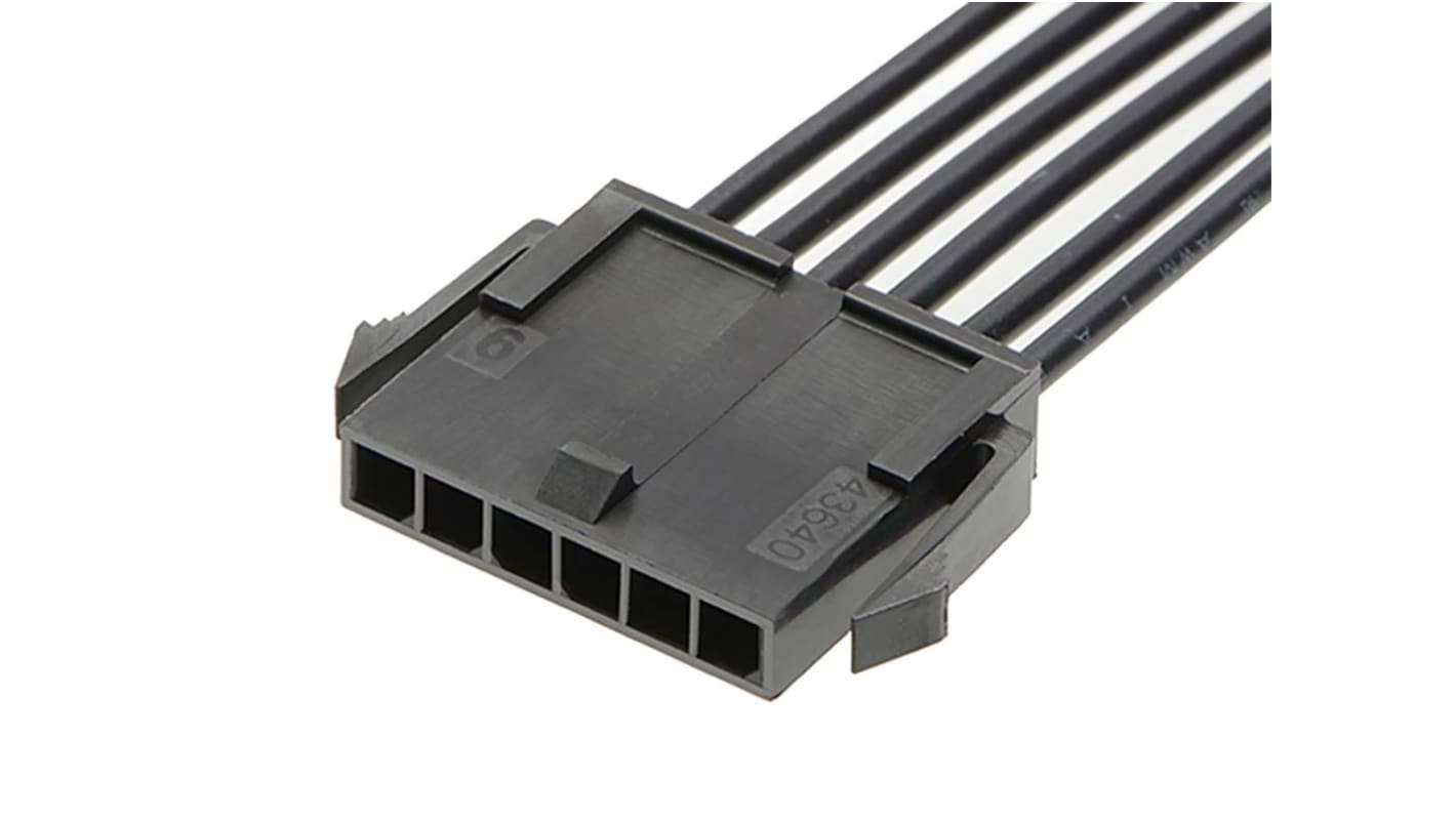 Conjunto de cables Molex Micro-Fit 3.0 214751, long. 300mm, Con A: Hembra, 6 vías, paso 3mm