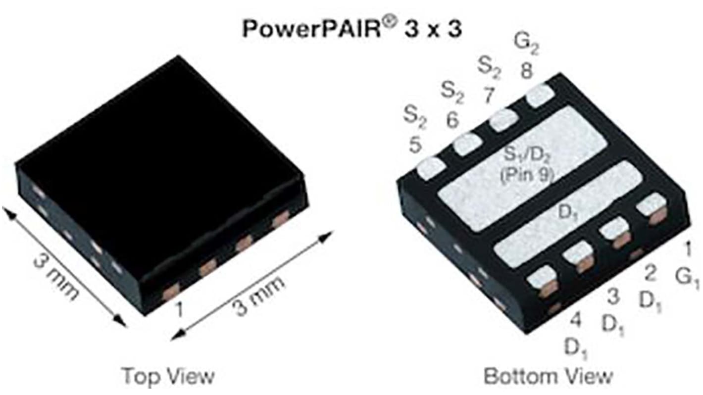 Dual N-Channel MOSFET, 69.7 A, 30 V, 8-Pin PowerPAIR 3 x 3 Vishay SiZ340ADT-T1-GE3