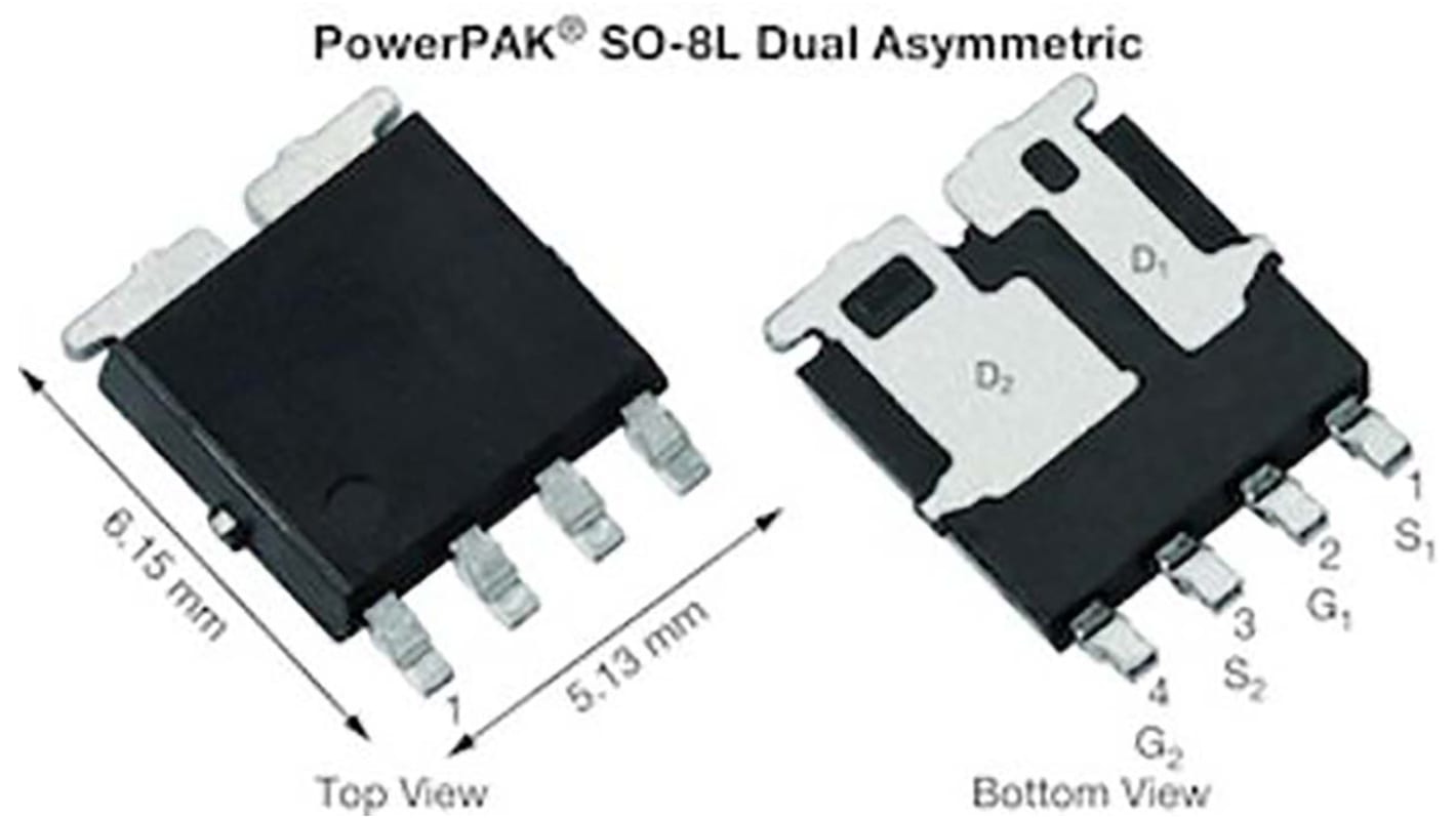 MOSFET Vishay SQJ264EP-T1_GE3, VDSS 60 V, ID 54 A, PowerPAK SO-8L doble de 6 pines, 2elementos