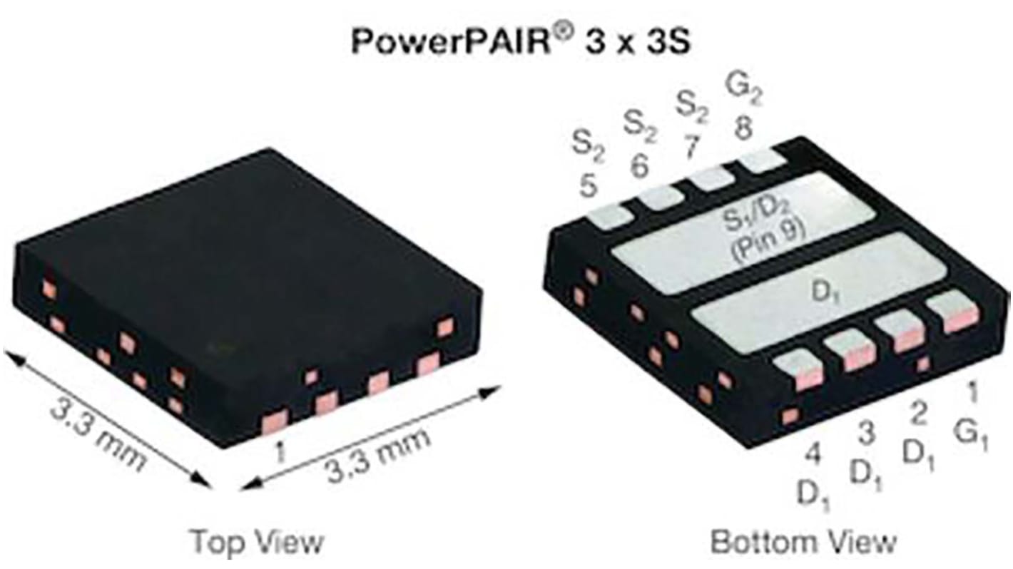 MOSFET Vishay, canale N, 0,0377 Ω, 19,1 A, PowerPAIR 3 x 3S, Montaggio superficiale