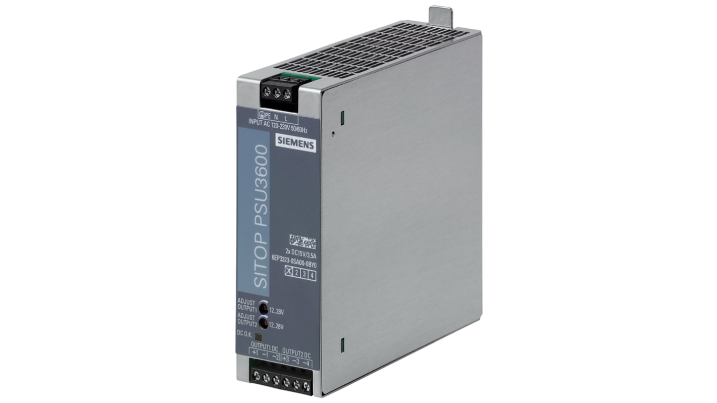 Siemens SITOP PSU3600 Switched Mode DIN Rail Power Supply, 120 → 230V ac ac Input, 15V dc dc Output, 3.5A Output