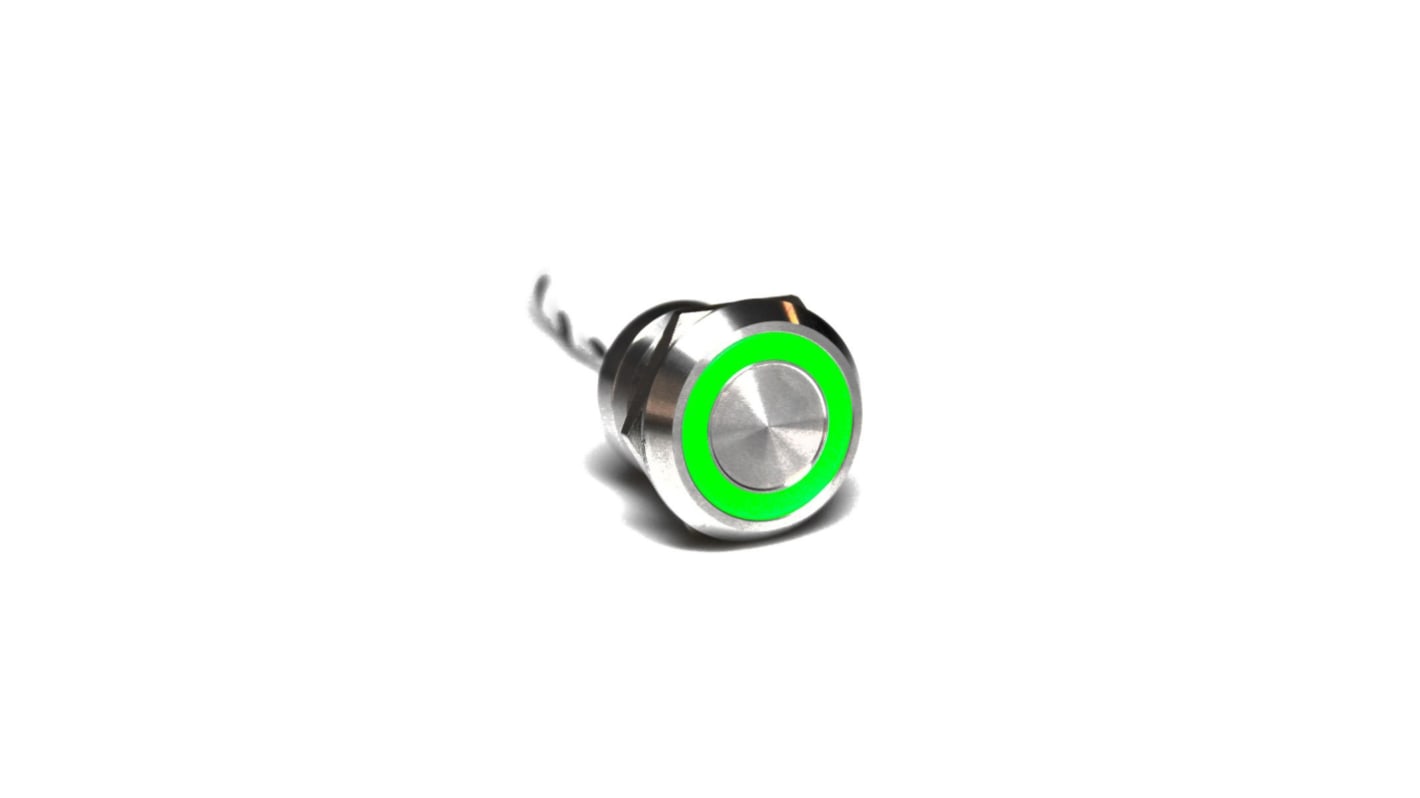 Bulgin Capacitive Switch Momentary NO,Illuminated, Green, Red, IP68, IP69K Stainless Steel