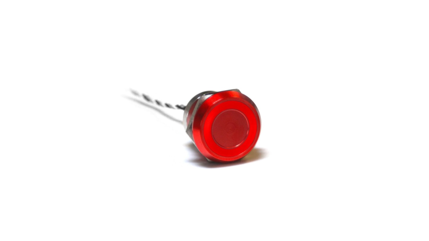 Bulgin Capacitive Switch Latching NC,Illuminated, Green, Red, IP68, IP69K Red Anodised