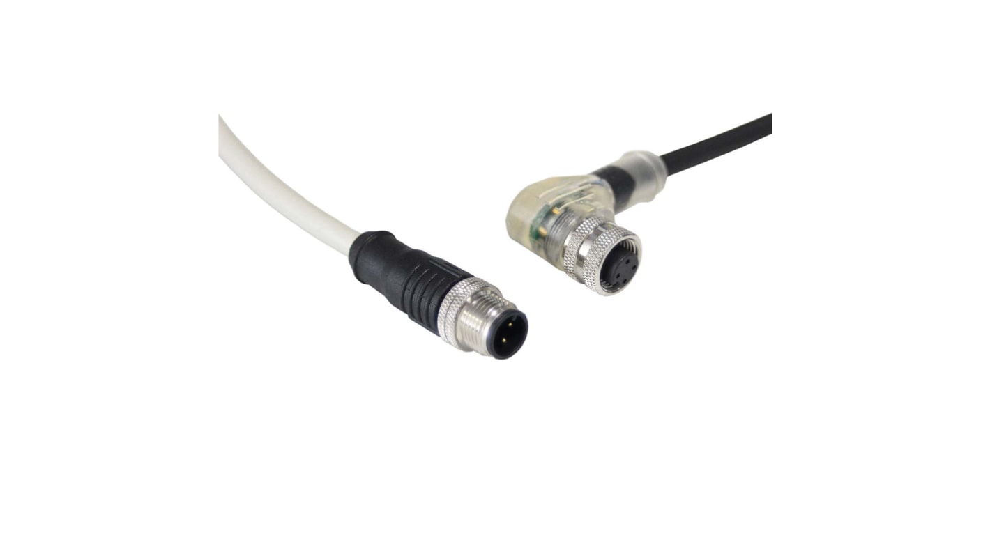 Cable de conexión Bulgin, con. A M12 Hembra, 4 polos, con. B M12 Macho, 4 polos, cod.: A, long. 300mm, 250 V, 4 A, IP67