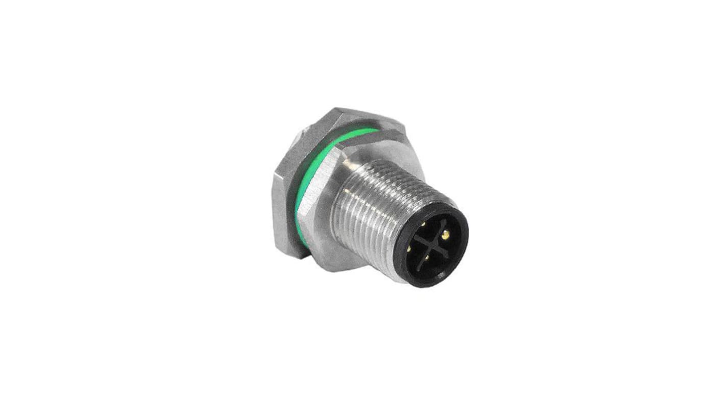 Bulgin Circular Connector, 4 Contacts, Panel Mount, M12 Connector, Plug, Male, IP67, Buccaneer M12 Series