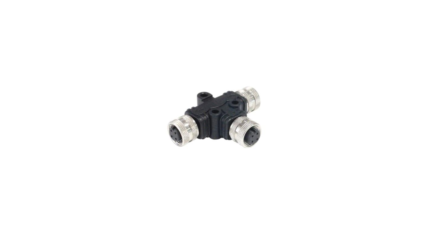 Adaptador conector circular en T Bulgin, de extremo M12 Hembra Female, a extremo M12 Macho de 4 contactos